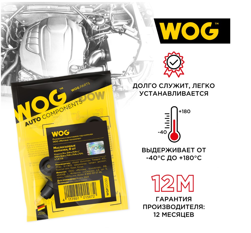 Колпачки маслосъемные Hyundai/Kia G4fa/G4fc/G4fd/G4fg/G4fj/G4la/G4lb 1.4-1.6i 8 шт