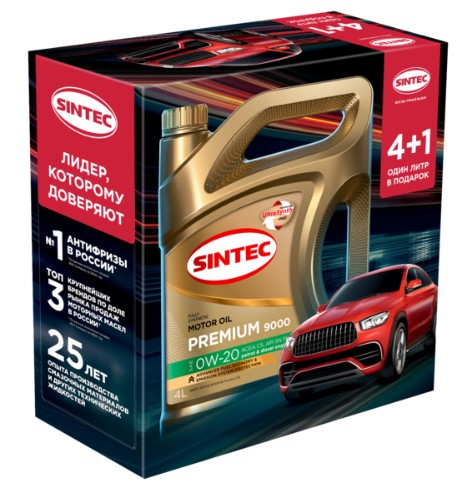 Масло моторное Sintec 0/20 Premium 9000 C5 SN plus синтетическое 4л АКЦИЯ 4л + 1л / 0W20