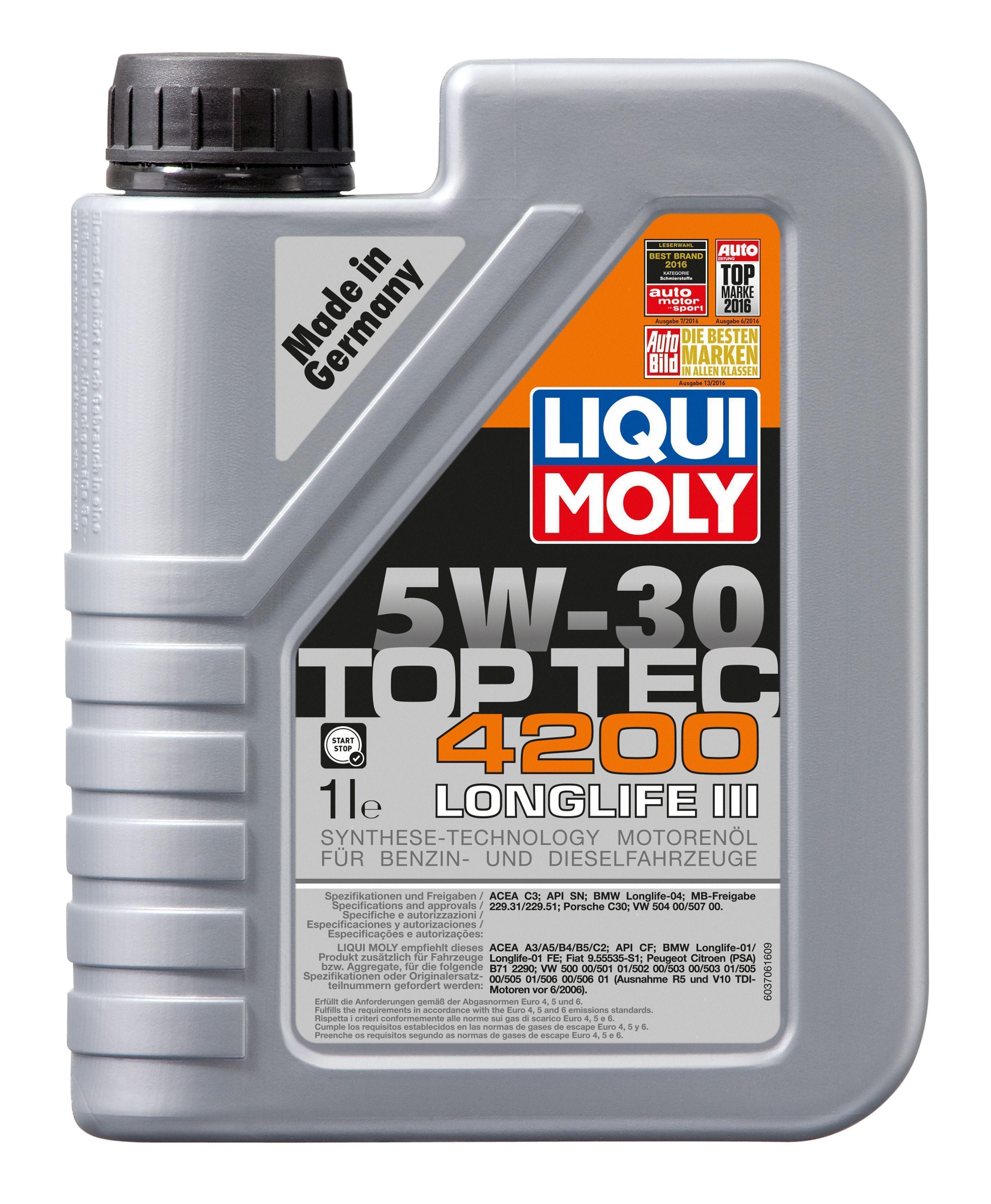 Масло моторное LiquiMoly 5W-30 Top Tec 4200 НС синтетическое С2/C3 SP 1л / 5W30