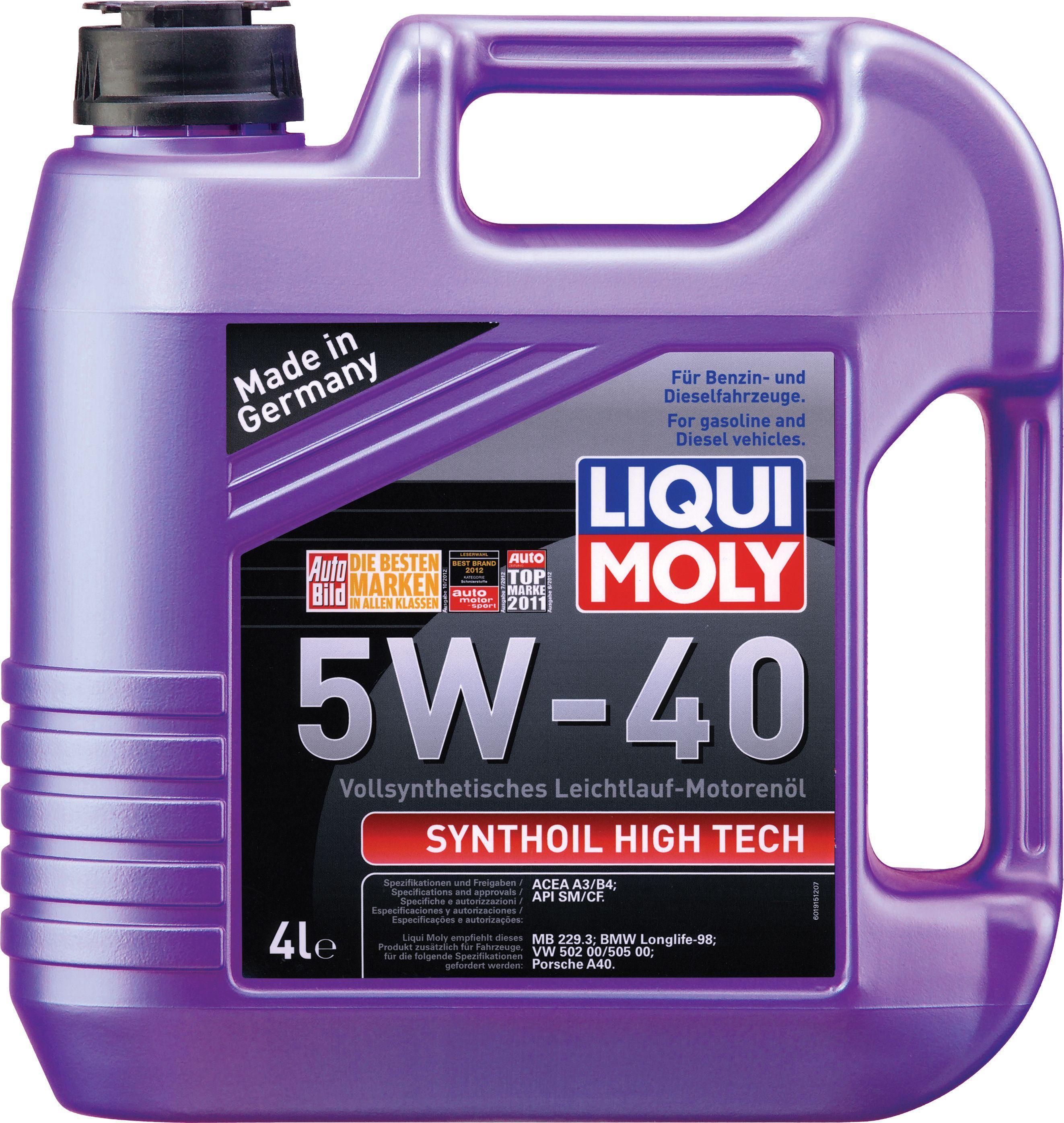 Масло моторное LiquiMoly 5W-40 Synthoil High Tech синтетическое SN А3/В4 4л 1855 / 5W40