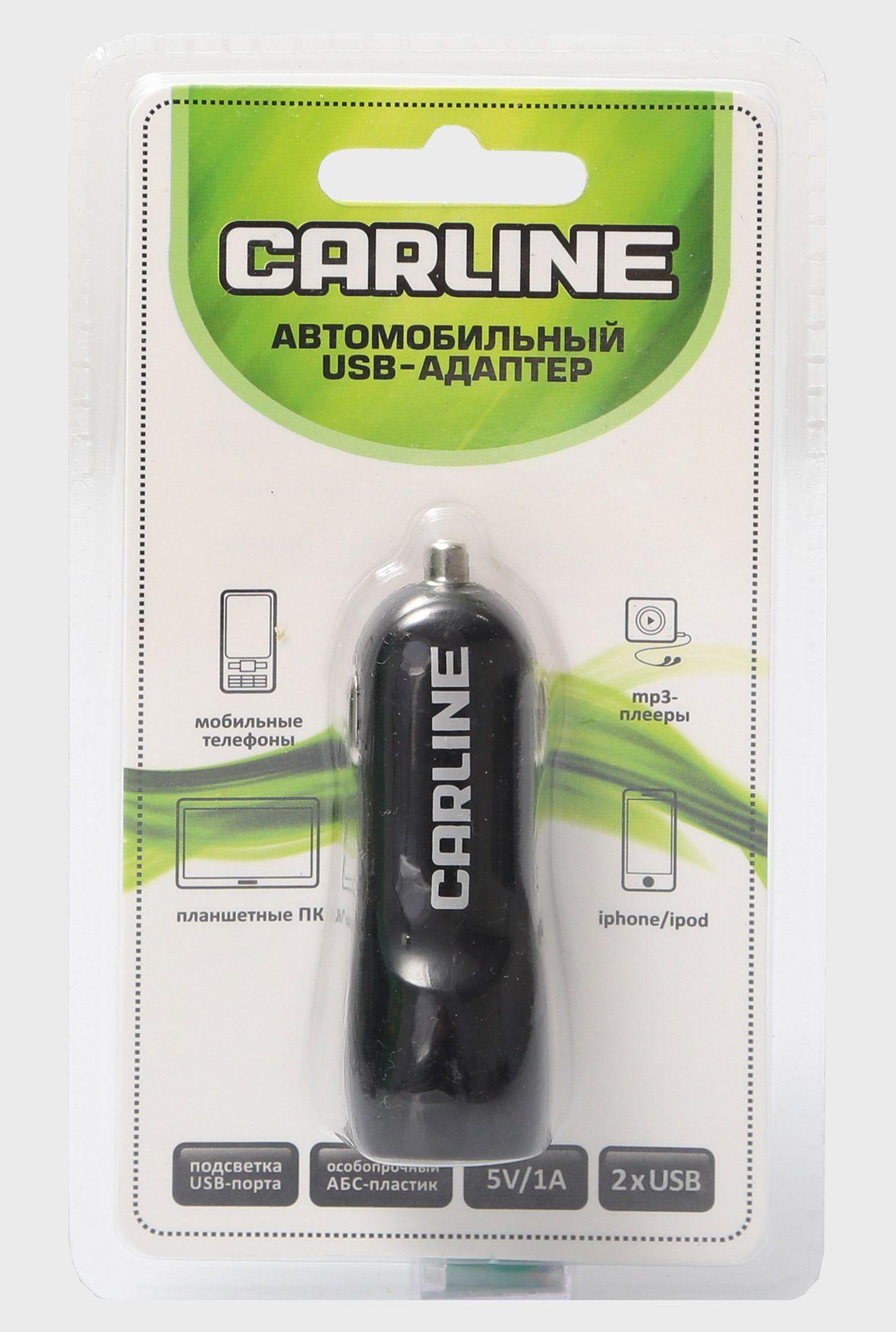 Адаптер 12/24 В USB 2 входа в прикуриватель (1 A и 2,1 А) черный в блистере Carline