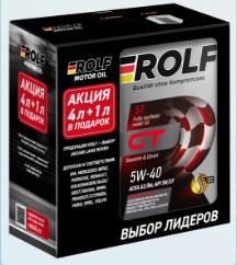 Масло моторное Rolf GT 5W-40 SN/CF, ACEA A3/B4 синтетическое 4л АКЦИЯ 4л + 1л беспл. / 5W40