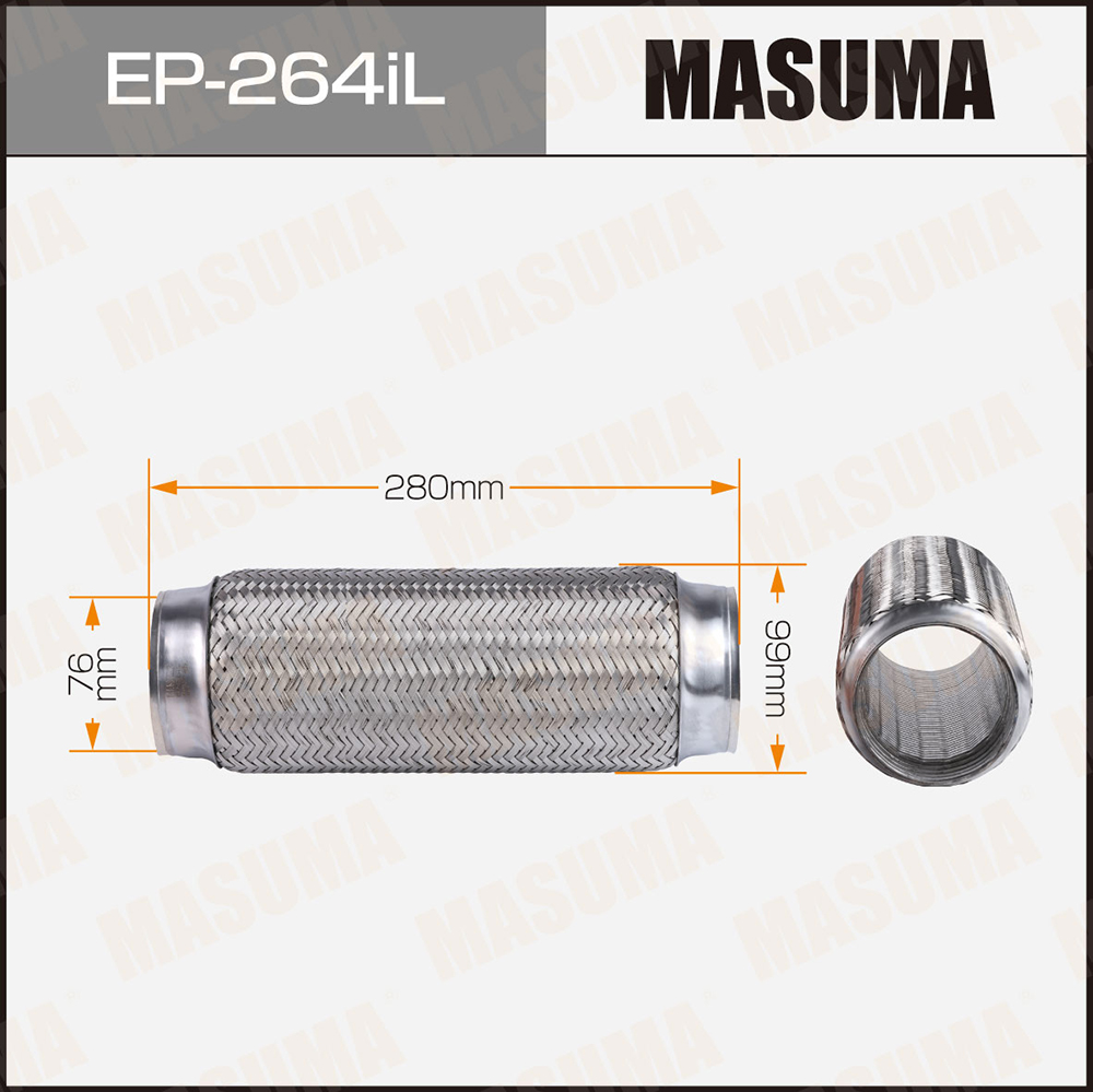 Гофра глушителя усиленная 3-х слойная interlock 76x280 Masuma