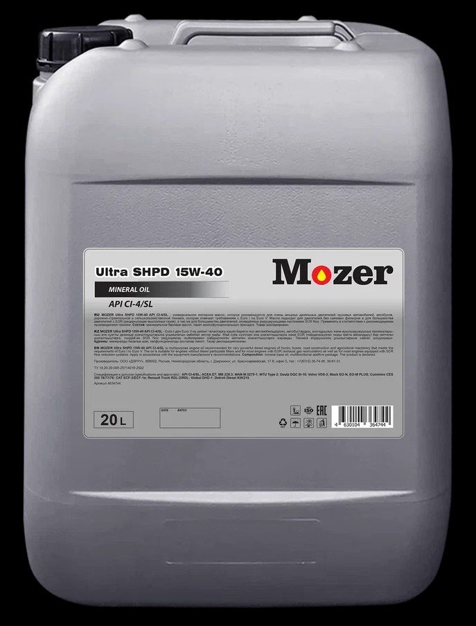 Масло MOZER 15/40 Ultra SHPD CI-4/SL минеральное 20 л MOZER 4634744 | цена за 1 шт