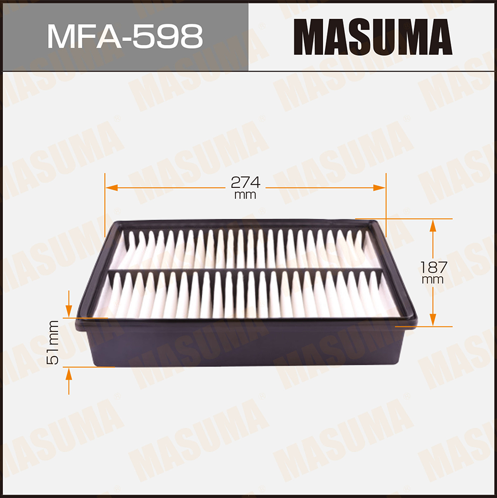 Фильтр воздушный Mazda 3 (BK, BL) 03-14, 5 (CR, CW) 05- (1.8-2.0i, 2.0D) Masuma MFA598