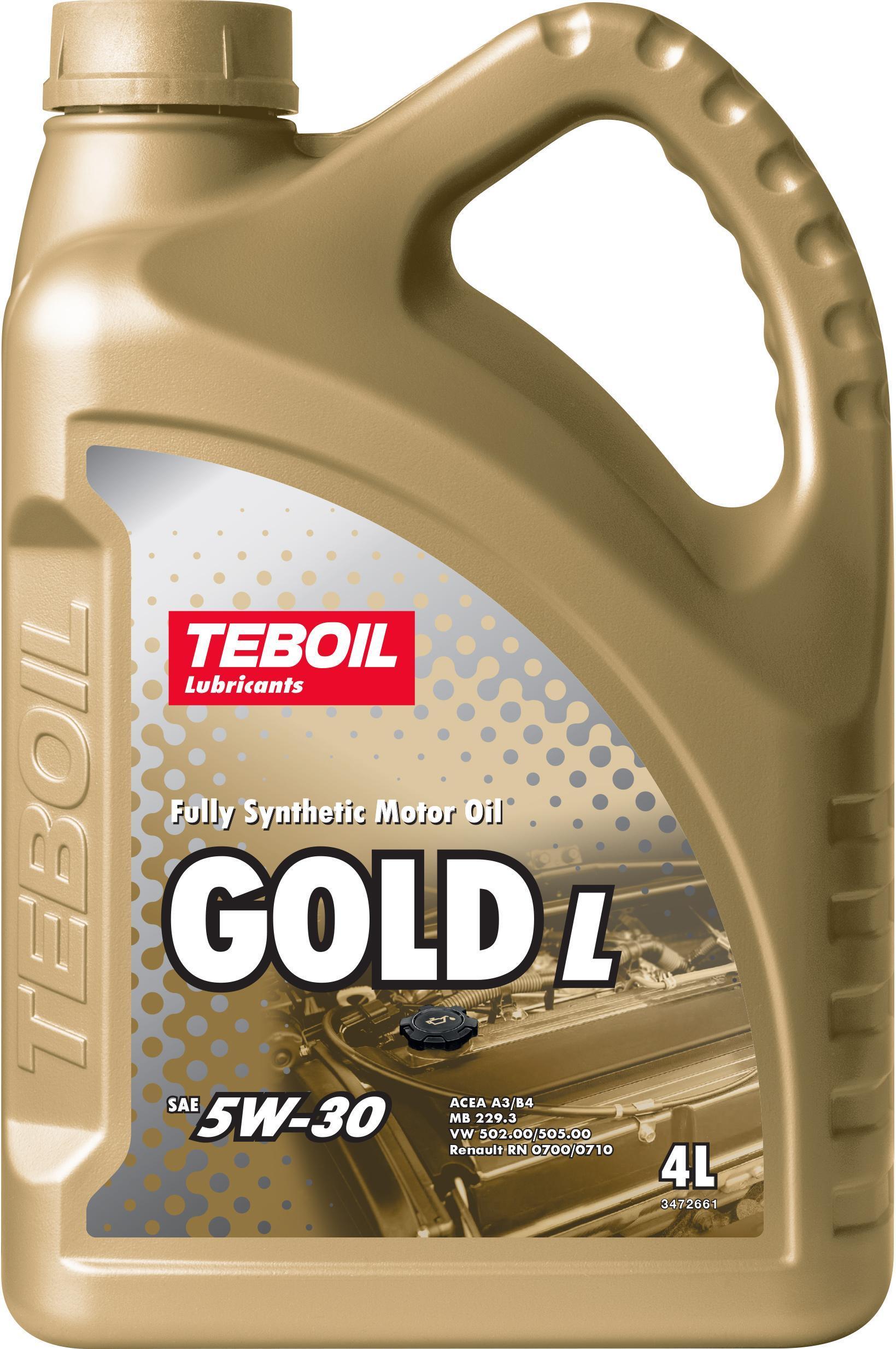 Масло моторное TEBOIL Gold L 5W-30SN/CF/SP;A3/B4;Renault RN 0700/0710;VW 502.00/505.00;MB 229.3 синтетическое 4л / 5W30