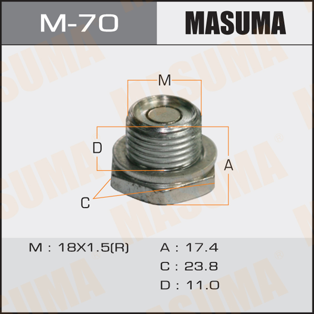 Болт слива масла М18x1,5 с магнитом AКПП Toyota; Lexus Masuma M70