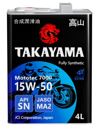 Масло моторное Takayama 15W-50 Mototec 7000 4T API SN Jaso MA-2 металл синтетическое 4л / 15W50
