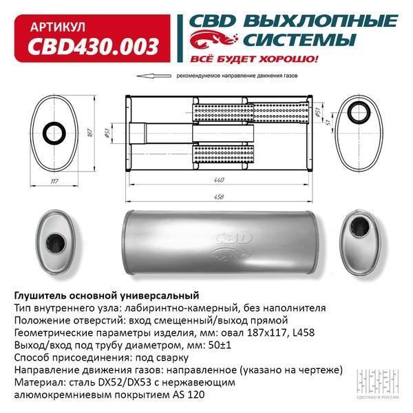 Глушитель основной универсальный 458 х 186 х 50 не соосн вход/выход