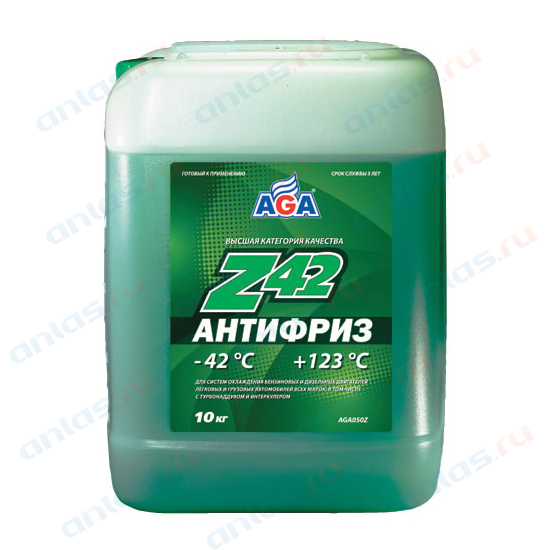 Антифриз AGA зеленый -42С/+123С готовый 10 л AGA050Z