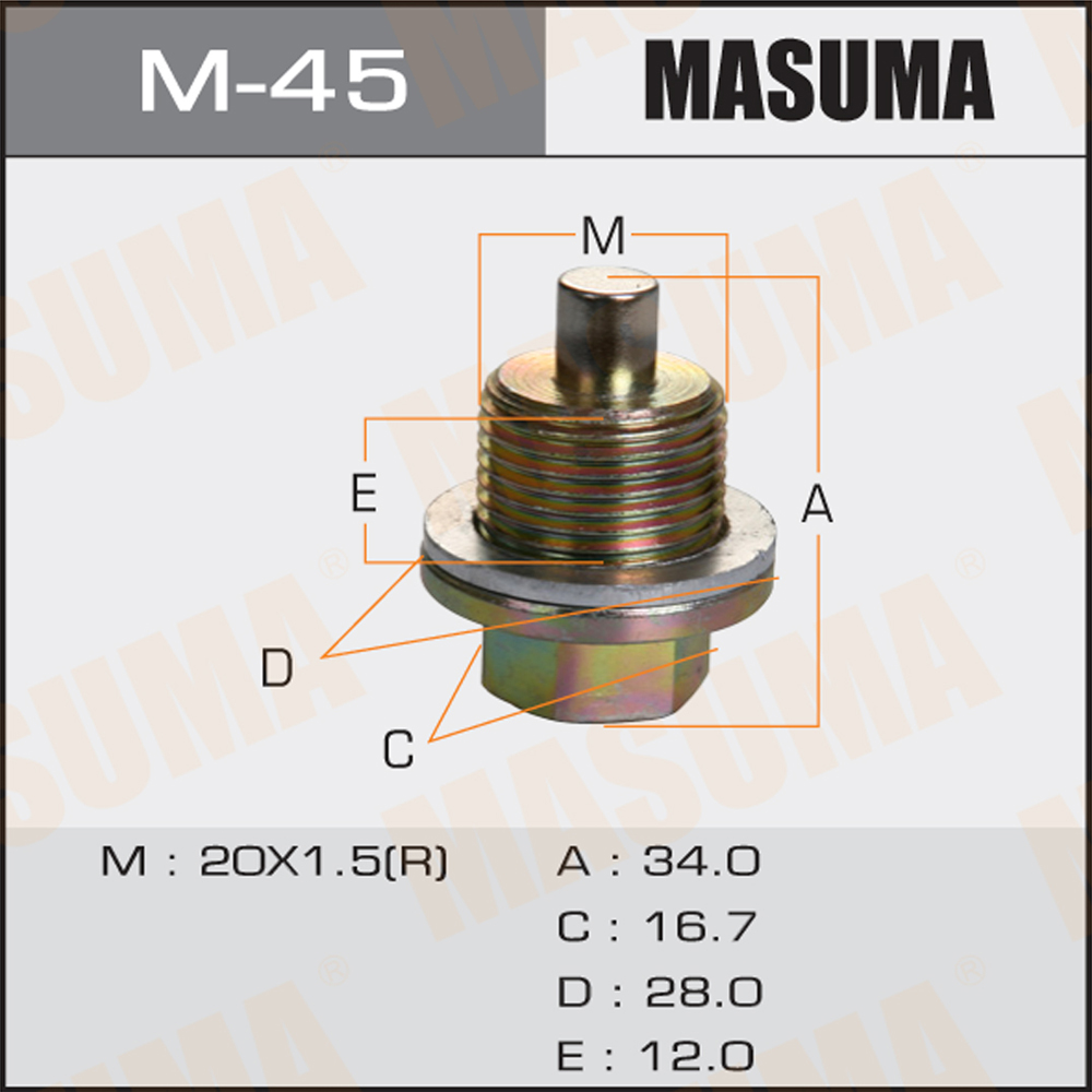 Болт слива масла М20x1,5 магнитом Honda Masuma M45