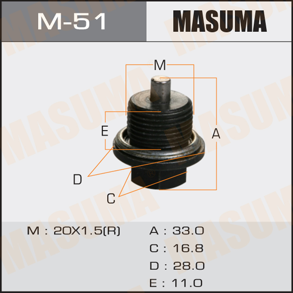 Болт слива масла М20x1,5 с магнитом Subaru Masuma M51