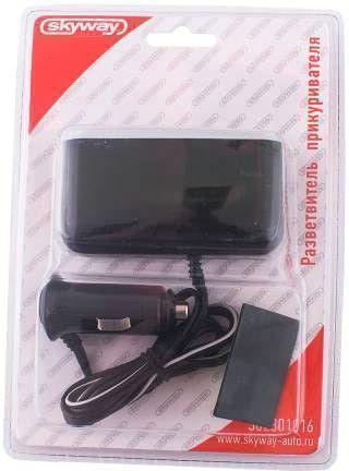 Прикуриватель 2 гнезда USB предохранитель 10А черный Skyway S02301016