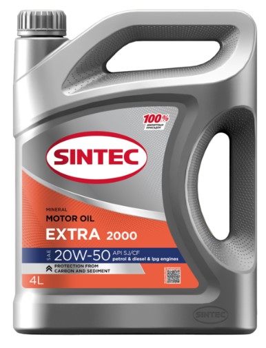 Масло моторное Sintec 20W-50 Extra 2000 API SJ/CF минеральное 4л / 20W50